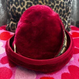 Vintage Red Gwenn Pennington Derby Hat with Feather 22"